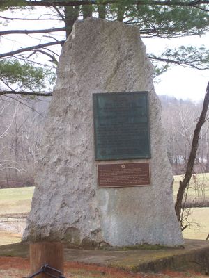 Austinville - Fincastle Resolves Marker
TO MARK
THE SITE OF
THE LEAD MINES
AN IMPORTANT SOURCE OF AMMUNITION
TO THE REVOLUTIONARY WAR
AND OF
THE COURTHOUSE OF FINCASTLE COUNTY
1772-1776
____
HERE ON JANUARY 20, 1775 THE COMMITTEE
OF SAFETY OF FINCASTLE COUNTY ADOPTED
RESOLUTIONS BOLDLY DECLARING THEIR DETER-
MINATION NEVER TO SURRENDER THE RIGHTS
AND PRIVILEDGES GRANTED TO THEM AS VIRGINIANS
CLOSING WITH THIS ASSERTION:
"THESE ARE OUR REAL THOUGH UNPOLISHED
SENTIMENTS OF LIBERTY AND LOYALTY AND IN
THEM WE ARE RESOLVED TO LIVE AND DIE."
ERECTED BY STUART CHAPTER
AND BY WILDERNESS ROAD CHAPTER
DAUGHTERS OF THE AMERICAN REVOLUTION

--------------------------------------------------------------------------------


--------------------------------------------------------------------------------

THE SOUTHWEST VIRGINIA BICENTENIAL COMMITTEE
COMMEMORATED AT FORT CHISWELL, JANUARY 19, 1975,
THE WORK OF THE FINCASTLE COUNTY COMMITTEE OF SAFETY
WHOSE NAMES FOLLOW:
CHARLES CUMMINGS, WILLIAM PRESTON, WILLIAM CHRISTIAN,
STEPHEN TRIGG, ARTHUR CAMPBELL, WILLIAM INGLES,
WALTER CROCKETT, JOHN MONTGOMERY, JAMES McGAVOCK,
WILLIAM CAMPBELL, THOMAS MADISON, DANIEL SMITH,
WILLIAM RUSSELL, EVAN SHELBY, AND WILLIAM EDMUNDSON.

Photo December 27, 2006 by David Arnold [email]david.arnold@adelphia.net[/email]

