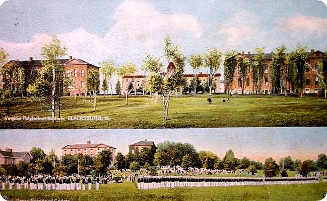 Blacksburg - Virginia Tech Campus
This 1909 color postcard shows a panorama of the Virginia Tech Campus.
