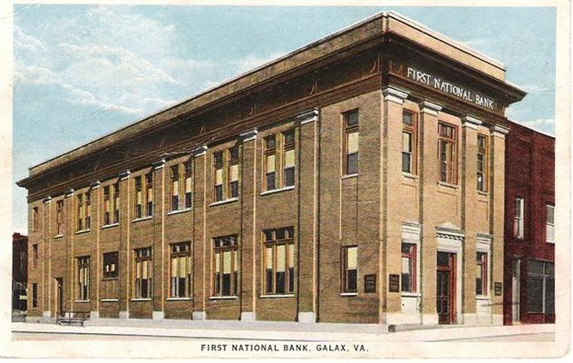 1nationalbankgalax.jpg
This is a circa 1930 postcard showing the First National Bank of Galax.
