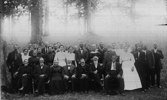 CopenhaverReunion.jpg
This picture was labeled Copenhaver Reunion.  I dont know all the people here or what year this was taken.  I have been able to identify my great great grandparents, Harvey King and Amanda Copenhaver.  Amanda Copenhaver died in 1938, and she was ill for a number of years before that, so I believe this picture is from the 1910s or 1920s.  Courtesy of Amy Bazar [email]abazar2151@charter.net[/email]
