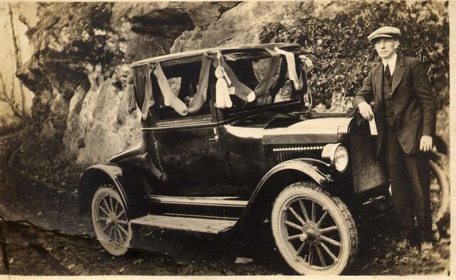 Littlewoodcarsocks.jpg
The Littlewood's first car, which would take them as far north as Providence, RI, visiting their East Coast relatives during the 1920s, was purchased with profits from their government contract for making  woolen socks for the army during WW I. Jack Littlewood, the only son of Herbert and Hannah Haigh Littlewood, apparently festooned the new machine with socks as a tribute. How DID they drive on those roads!?!?
Courtesy of Emily Kilby [email]erk44@verizon.net[/email]
