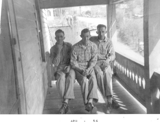 MarvinRalphDaddy.jpg
From left to right; Marvin Johnson, Ralph Chapman, and Ira Johnson sitting in the porch swing of Marvin's home on Cedar Branch in Saltville. these men were the husbands of sisters Laura Belle, Evelyn and Edna Ruth Davidson. This was the former home of Rosser K. 
Davidson.  Courtesy of Lesa Long [email]ladygwenhwyvar@hotmail.com[/email]
