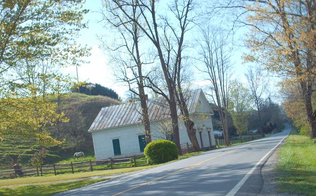 Edgewater - Sulphur Springs Methodist Church
Located on the east side of Virginia Route 16 betweem Volney and Mouth of Wilson, this church closed in 1955.  The building is currently being used as a barn.  Photo by Jeff Weaver.
