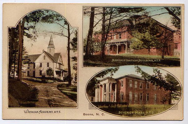 Wataugaacad.jpg
This postcard was made very near the year 1900, and shows the Watauga Academy.
