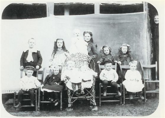 YoungandSturgillchildren.jpg
back row (l to r): Charles Ray Sturgill, Connis Young, Lester Young, Denton Young, Eva Dickson, Blanche Young.  front row (l to r) Walter Mack Sturgill, Edith Young, Carter and Dean Dickson, Carl Young, Ola Young.  Alice Waddell Young wife of Irvin Young in doorway.  Courtesy of Danny Miller [email]millerd@fuse.net[/email]

