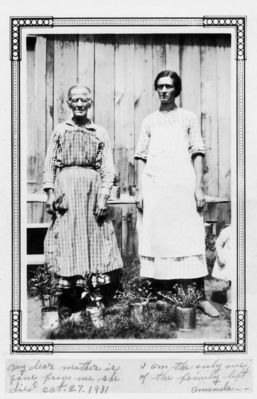 Amanda Patrick
Mourning Matilda Snow B. 28 August 1858, daughter of Deep and Serepta Willey, Snow (Surry County NC) and wife of  James Harrison Baugess (11 Apr 1859-10 Mar 1923) of Wilkes County NC
with daughter Amanda Almeda Baugess, wife of Cicero Winton "Wint" Patrick (Ashe County NC) Shared with me by Roger Carpenter- Great Great Grandson of James Harrison and Mourning Snow, Baugess.  Courtesy of Nanalee Wrenn 
