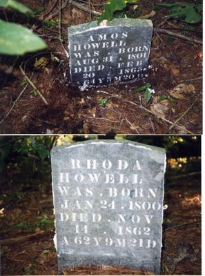 Fleetwood = Amos Howell's grave marker
This photo is of Amos and Rhoda Edwards Howell's graves in Fleetwood, NC.  Amos is son of William and Sarah Howell and Rhoda is daughter of Sterling and Salina Cobb Edwards.  Courtesy of Paul Howell[email]docnpaul@bellsouth.net[/email]
