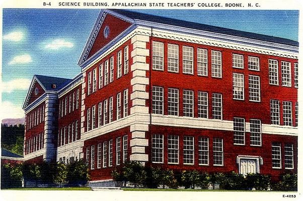 asuscience.jpg
This postcard is from the 1930-45 linen era.  This was the science building on the campus of what was then known as Appalachian State Teacher's College.
