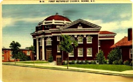 boone1stmethodist.jpg
This church, adjacent to the ASU campus, burned in the early 1980s.  From a 1930s era postcard.
