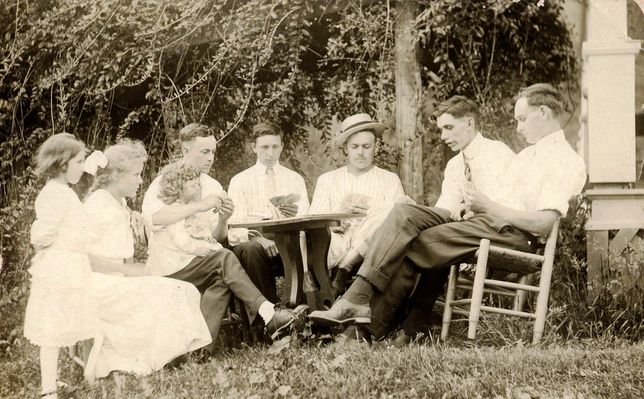 cardparty.jpg
These are Helton area young folks enjoying a card party some time around 1915. They are identified on the back of the photo as (l-r)  Lettie Wagoner, Nona Kirby, Russ Kirby holding Ruth Jones, Raymond Weaver, Robert Weaver, Carl Pennington, and Avery Elliot. Carl Pennington, my great-uncle, died in training at Fort Jackson in 1918.  Courtesy of Emily Kilby [email]erk44@verizon.net[/email]

