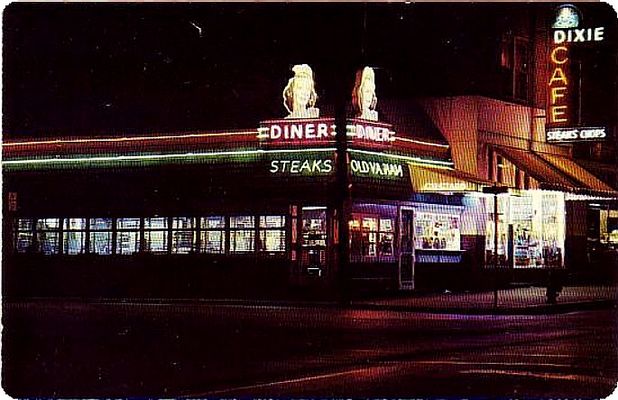 dixiedinermarion.jpg
Located at the Intersection of Highway 16 and Main Street, this diner is shown in a night view created in the 1950s.
