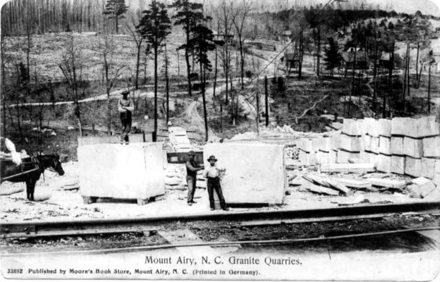 Mount Airy - Granite Quarry
A very early (1910) postcard view of the granite quarry near Mount Airy, NC.
