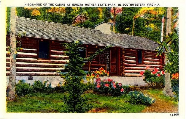 hungrymothercabin.jpg
This postcard from the 1940s shows one of the cabins available for rent at the park.
