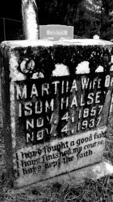 Mouth of Wilson - Potato Creek Methodist Church Cemetery
Image of Martha Halsey's gravemarker, Courtesy of Misty Martin.
