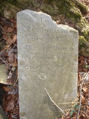 luceyebakerstone.jpg
This grave is in the Elisha Anderson Cemetery.  Photo November 5, 2006 by Chrissie A. Peters.
