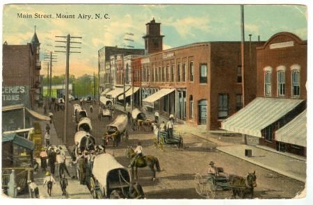 mtairymain1912.jpg
This postcard shows covered wagons crowding the streets of Mount Airy, North Carolina, ca. 1910.
