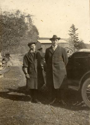 pennington car
Taken in the 1920s in the Helton area of Ashe County: Second cousins Bryan Pennington, son of Stephen E. Pennington, and Dent Pennington, youngest son of Cicero and Almeda Grubb Pennington.  Courtesy of Emily Kilby [email]erk44@verizon.net[/email]

