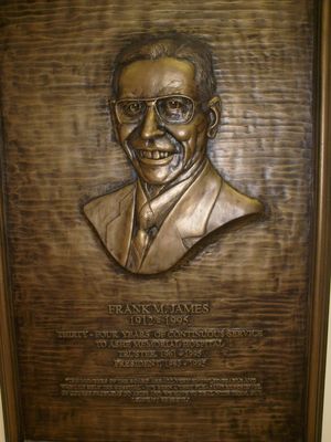 James, Frank M.
Mr. James was superintendet of Ashe County's public schools for many years, as well as a dedicated supported of Ashe Memorial Hospital.  This photo shows the memorial plaque at Ashe Memorial Hospital.  Photo by Jeff Weaver, June 17, 2007.
