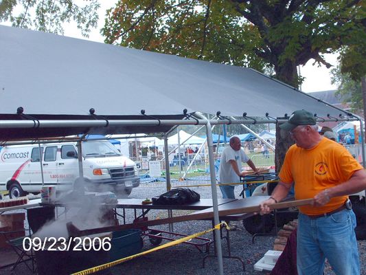 pics 119.jpg
Dwight Barker stirring apple butter for the Chilhowie Methodist Church at the 2006 Chilhowie Apple Festival.  Photo by Jeff Weaver, September 23, 2006.
