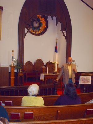 pics 180.jpg
This shot taken in the sanctuary of Madam Russell Memorial United Methodist Church on September 30, 2006 shows Randall Osborne delivering a lecture on Confederate Brigadier General Humphrey Marshall.
