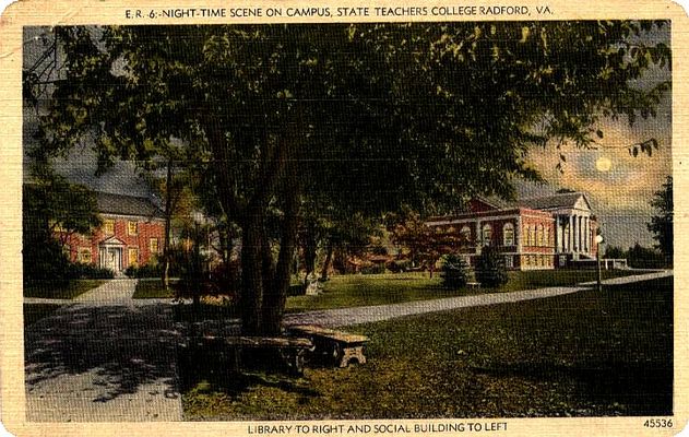 Radford - Radford Teachers College at Night
This view is from a 1930s postcard.
