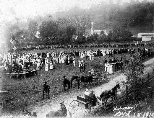 Saltville - Red Men Lodge
THIS SCENE APPEARS TO BE IN THE WELL FIELD AREA WITH THE GEORGIA SALT FURNACE AREA BEYOND THE TREES.  
 
IT APPARENTLY WAS SOME KIND OF CEREMONY OF THE RED MEN LODGE. THE LONG ARROW TRIBE NO. 24 BEGAN IN SALTVILLE IN 1907. THE LODGE CEASED TO EXIST IN THE EARLY 1950s. WHEN THEY BROKE UP THEY WERE MEETING IN THE TOP OF THE COMPANY STORE ON THE EAST END.  This photo is dated September 20, 1913.  Courtesy of Don Smith [email]dsmith1043@comcast.net[/email]
