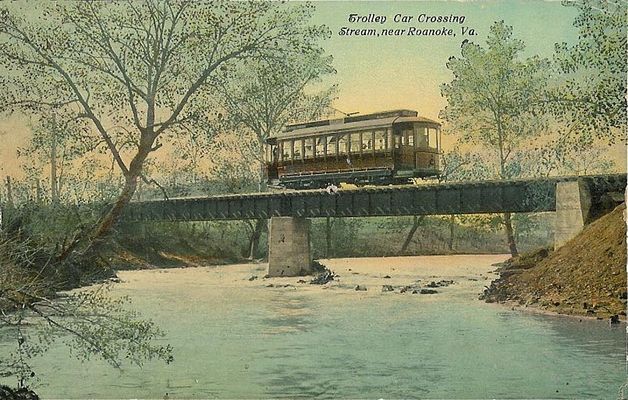 roanoketrolly1910.jpg
This is a circa 1910 postcard showing a trolly passing over a stream "near Roanoke."
