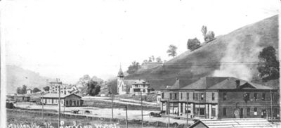 Saltville - Railroad Station
This 1906 postcard focuses on the rail station that existed at that time.  The Mathieson Company Store is in the foreground to the right.
