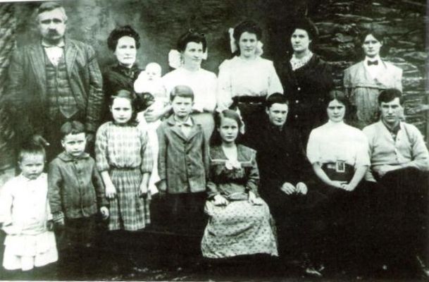 scan0002.jpg
Back: Cicero Enoch Osborne, Darthula Susan Ingram (dau of John Calvin & Charity Ann Farmer Ingram), Baby girl, Cornelia "Nelia", Cordelia, Lania, Ella Mae; Front: John Lee, Herbert, Clara, Miles, Suphronia "Fronie", Lawton, Daisy, & Courtney.  (photo from John Spencer of Chatham, PA given to Irene Baldwin)  Courtesy of Irene Baldwin [email]ibaldi@erols.com[/email]

