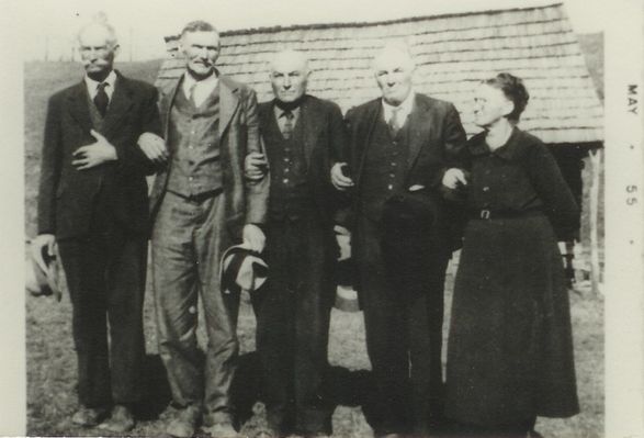 spencerwmchildren1940.jpg
l to r:  Bud, Cicero, Emory, Jason, and Lula.  These are the children of William and Alie Weaver Spencer who were alive in 1940.
 
Courtesy of Eleanor Jo Cox [email]ejcox@naxs.com[/email]
