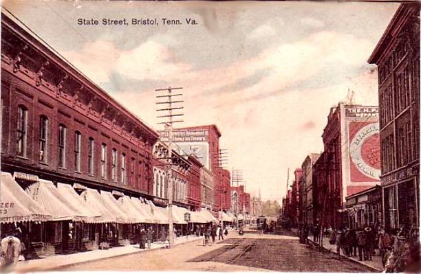 statestreet1908.jpg
This is a 1908 postcard showing State Street in Bristol. Note the trolly tracks in the center of the street.
