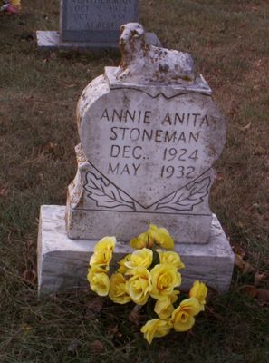 Oldtown - Stoneman, Annie Gravemarker
Children of Earnest V. "Pop" Stoneman and wife Hattie Frost Stoneman, famous Stoneman Family of country music history.  Ballard Cemetery, Oldtown Dist. Grayson County, VA.  Courtesy of David Arnold [email]david-arnold@comcast.net[/email]
