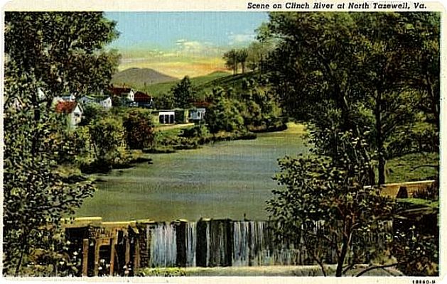 North Tazewell - Clinch River Scene
From a 1930s era linen postcard.
