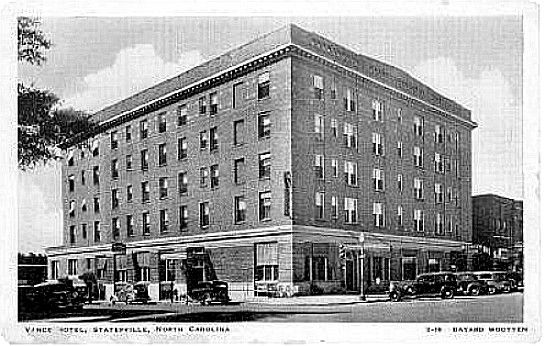 vancehotel.jpg
Vance Hotel is located at 226 South Center Street in Statesville.  This postcard view is from the 1930s.
