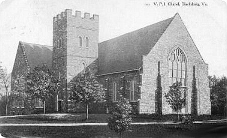 vatechchapel1908.jpg
This chapel at Virginia Tech is shown in a 1908 postcard.
