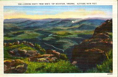 whitetop.jpg
This is a 1940s era postcard of Whitetop Mountain.  The X marks the point where North Carolina, Tennessee and Virginia come together at one point.
