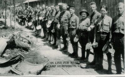 Wiley Perkins is in this row of soldiers at Camp Humphreys, VA, taken in 1918
